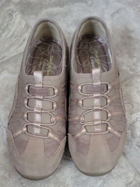 Skechers Taupe Slip-On Casual Sneakers with Metallic Accents
